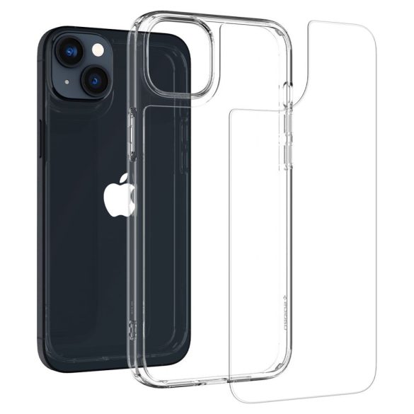 Apple iPhone 14, Műanyag védőkeret, edzett üveg hátlap, Spigen Quartz Hybrid Crystal, átlátszó