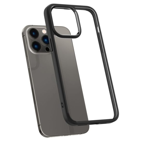 Apple iPhone 14 Pro Max, Műanyag hátlap védőtok + szilikon keret, Spigen Ultra Hybrid, átlátszó/fekete
