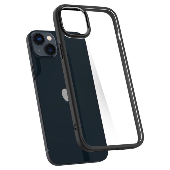Apple iPhone 14, Műanyag hátlap védőtok + szilikon keret, Spigen Ultra Hybrid, átlátszó/fekete