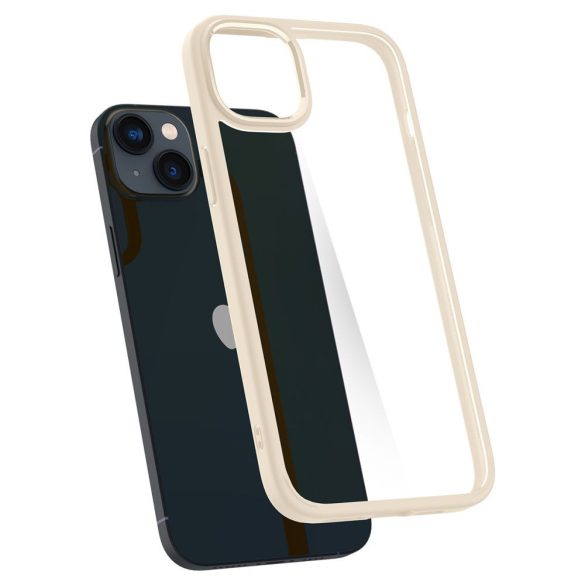 Apple iPhone 14 Plus, Műanyag hátlap védőtok + szilikon keret, Spigen Ultra Hybrid, átlátszó/homok-beige