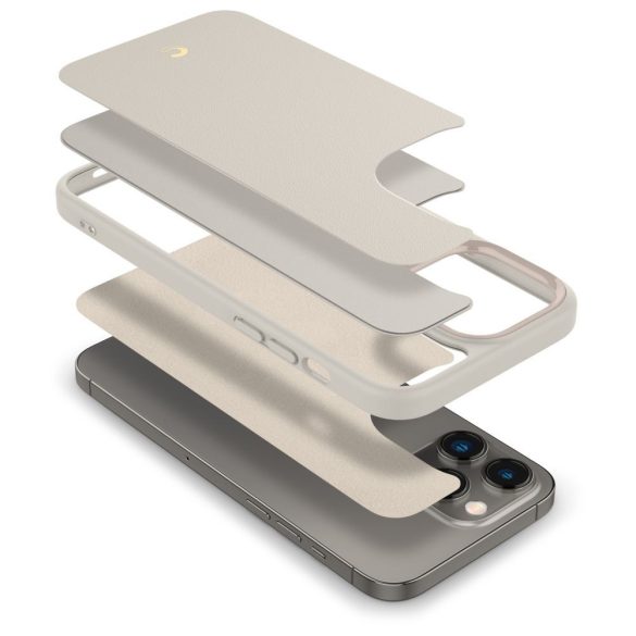 Apple iPhone 14 Pro, Szilikon védőkeret + műanyag hátlap, bőrrel bevont hátlap, Magsafe töltővel kompatibilis, Spigen Ciel Cyrill Kajuk Mag, szürke