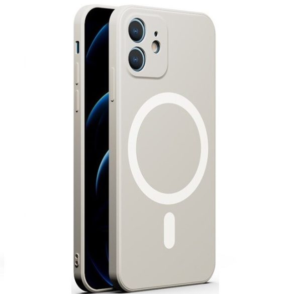 Apple iPhone 14, Szilikon tok, mágnes gyűrűvel, MagSafe töltővel kompatibilis, Wooze Magsafe Case, fehér