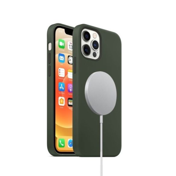 Apple iPhone 14 Pro, Szilikon tok, mágnes gyűrűvel, MagSafe töltővel kompatibilis, Wooze Magsafe Case, zöld