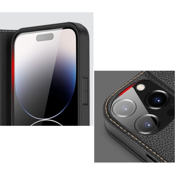 Apple iPhone 14 Pro Max, Oldalra nyíló tok, stand, közepesen ütésálló, Dux Ducis Skin X2, fekete