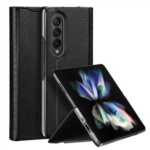 Samsung Galaxy Z Fold3 5G SM-F926B, Oldalra nyíló tok, bőr hátlap, stand, Dux Ducis Bril, fekete