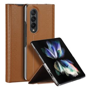 Samsung Galaxy Z Fold3 5G SM-F926B, Oldalra nyíló tok, bőr hátlap, stand, Dux Ducis Bril, barna