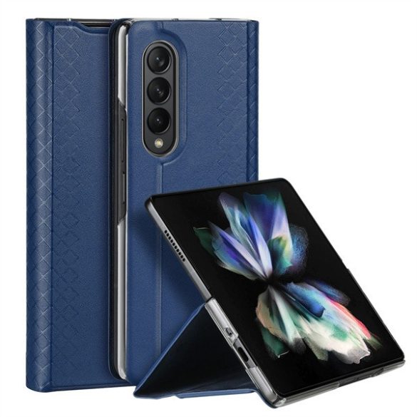 Samsung Galaxy Z Fold3 5G SM-F926B, Oldalra nyíló tok, bőr hátlap, stand, Dux Ducis Bril, kék