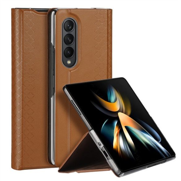 Samsung Galaxy Z Fold4 5G SM-F936B, Oldalra nyíló tok, bőr hátlap, stand, Dux Ducis Bril, barna