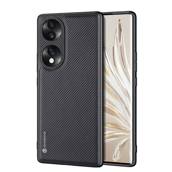 Huawei Honor 70, Műanyag hátlap védőtok + szilikon keret, fényvisszaverő szövet hátlap, rács minta, Dux Ducis Fino, fekete