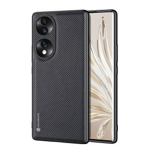 Huawei Honor 70 Pro / 70 Pro Plus, Műanyag hátlap védőtok + szilikon keret, fényvisszaverő szövet hátlap, rács minta, Dux Ducis Fino, fekete