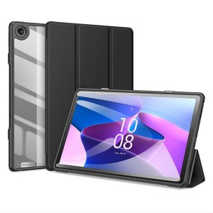 Lenovo Tab M10 Plus (10.61) (3. generáció) TB125 / TB128, mappa tok, Trifold, légpárnás sarok, közepesen ütésálló, átlátszó hátlap, Dux Ducis Toby, fekete