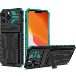   Samsung Galaxy A73 5G SM-A736B, Műanyag hátlap védőtok szilikon belső, közepesen ütésálló, kitámasztóval, kártyatartóval, Wooze Transformer, fekete/zöld