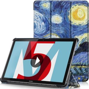 Samsung Galaxy Tab A8 10.5 (2021) SM-X200 / X205, mappa tok, csillagos éj minta, Trifold, kék/színes