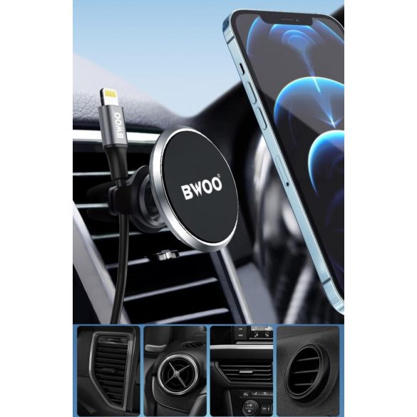 Autós tartó, Univerzális, szellőzőre rögzíthető, 360°-ban forgatható, mágneses, Bwoo ZJ67, fekete