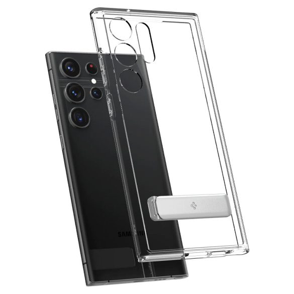 Samsung Galaxy S23 Ultra SM-S918, Műanyag hátlap védőtok + szilikon keret, kitámasztóval, Spigen Ultra Hybrid "S", átlátszó