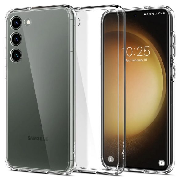 Samsung Galaxy S23 SM-S911, Műanyag hátlap védőtok + szilikon keret, Spigen Ultra Hybrid, átlátszó