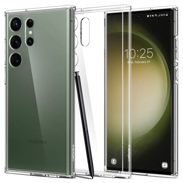 Samsung Galaxy S23 Ultra SM-S918, Műanyag hátlap védőtok + szilikon keret, Spigen Ultra Hybrid, átlátszó