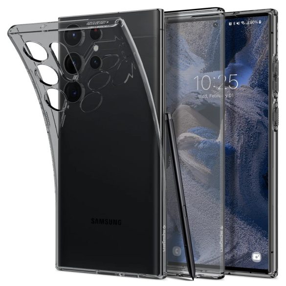 Samsung Galaxy S23 Ultra SM-S918, Szilikon tok, Spigen Liquid Crystal, átlátszó/füst