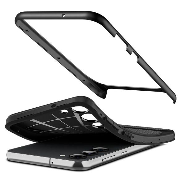 Samsung Galaxy S23 SM-S911, Szilikon tok, műanyag kerettel, Spigen Neo Hybrid, halszálka minta, fekete