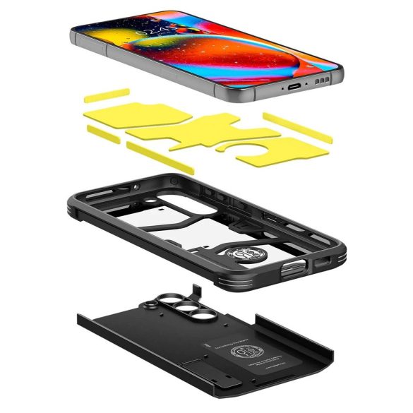 Samsung Galaxy S23 SM-S911, Szilikon tok + műanyag hátlap, kitámasztóval, Spigen Tough Armor, fekete