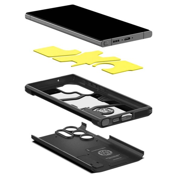 Samsung Galaxy S23 Ultra SM-S918, Szilikon tok + műanyag hátlap, kitámasztóval, Spigen Tough Armor, fekete