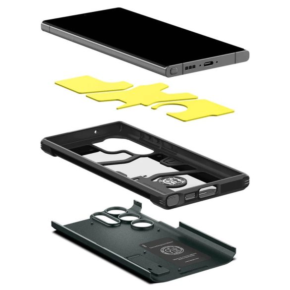 Samsung Galaxy S23 Ultra SM-S918, Szilikon tok + műanyag hátlap, kitámasztóval, Spigen Tough Armor, sötétzöld