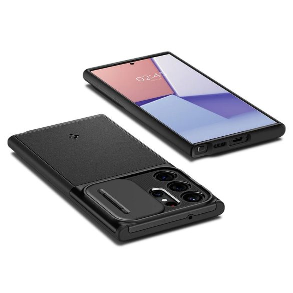 Samsung Galaxy S23 Ultra SM-S918, Szilikon tok, közepesen ütésálló, kamera védelem, Spigen Optik Armor, fekete