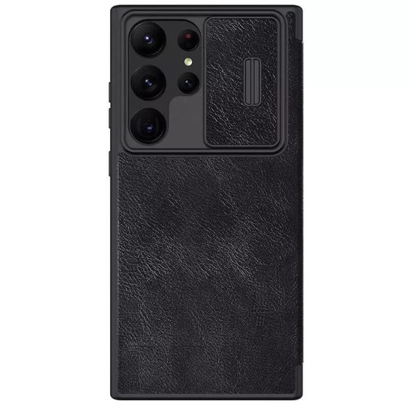 Samsung Galaxy S23 Ultra SM-S918, Oldalra nyíló tok, kamera védelem, Nillkin Qin Pro, fekete