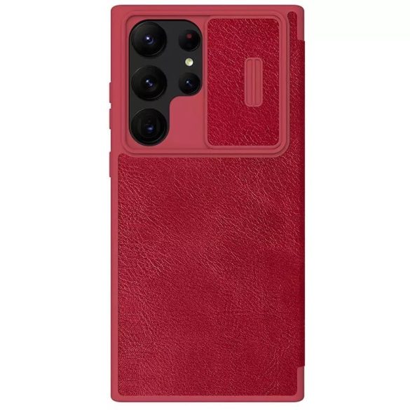 Samsung Galaxy S23 Ultra SM-S918, Oldalra nyíló tok, kamera védelem, Nillkin Qin Pro, piros