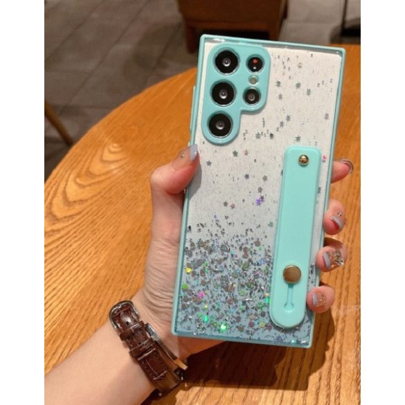 Apple iPhone 11 Pro, Szilikon tok, közepesen ütésálló, kézpánttal, színátmenetes, csillogó minta, Wooze Strap Star, mintás/menta