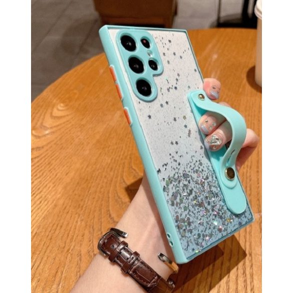 Apple iPhone 11 Pro, Szilikon tok, közepesen ütésálló, kézpánttal, színátmenetes, csillogó minta, Wooze Strap Star, mintás/menta