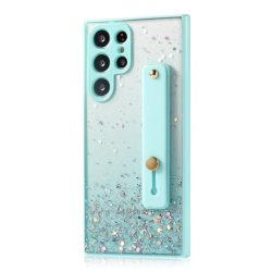   Apple iPhone X / XS, Szilikon tok, közepesen ütésálló, kézpánttal, színátmenetes, csillogó minta, Wooze Strap Star, mintás/menta