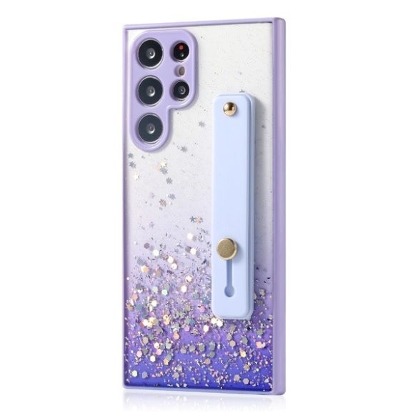 Huawei Honor 50 / Nova 9, Szilikon tok, közepesen ütésálló, kézpánttal, színátmenetes, csillogó minta, Wooze Strap Star, mintás/lila