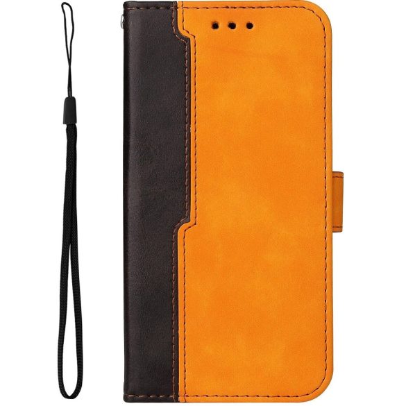 Apple iPhone 14 Plus, Oldalra nyíló tok, stand, kártyatartóval, kézpánttal, Wooze Colour Wallet, narancssárga