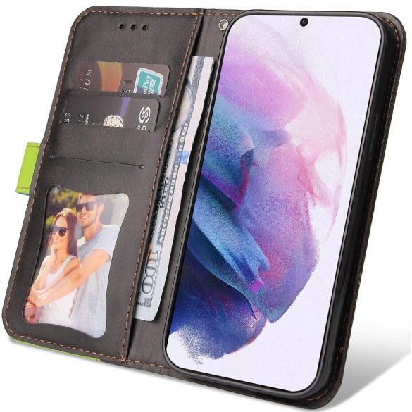 Samsung Galaxy A21s SM-A217F, Oldalra nyíló tok, stand, kártyatartóval, kézpánttal, Wooze Colour Wallet, zöld