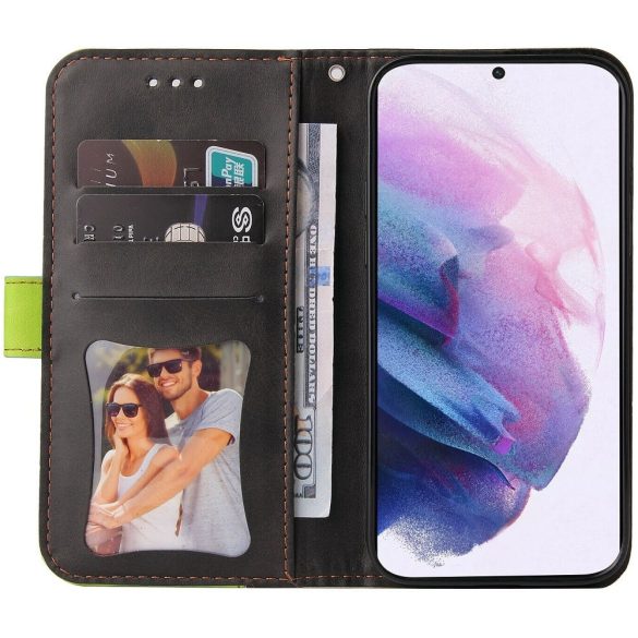 Samsung Galaxy A32 5G SM-A326B, Oldalra nyíló tok, stand, kártyatartóval, kézpánttal, Wooze Colour Wallet, zöld