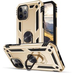   Samsung Galaxy A14 4G / A14 5G SM-A145F / A146B, Műanyag hátlap védőtok, közepesen ütésálló, szilikon belső, telefontartó gyűrű, Defender, arany