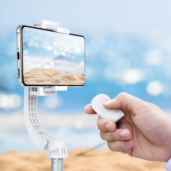 Selfie bot 3in1, 19 - 86 cm, 360°-ban forgatható, exponáló gombbal, bluetooth-os, v4.0, tripod állvány funkció, gimbal, SSTR-L08, fehér