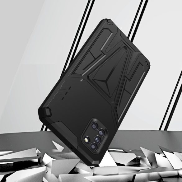Samsung Galaxy A34 5G SM-A346B, Műanyag hátlap védőtok szilikon belső, közepesen ütésálló, kitámasztóval, Wooze Supportive Care, fekete
