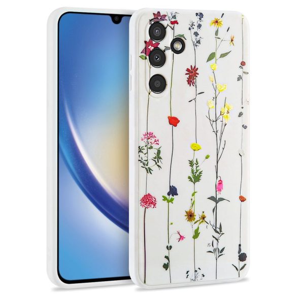 Samsung Galaxy A34 5G SM-A346B, Szilikon tok, virágoskert minta, TP Mood, fehér