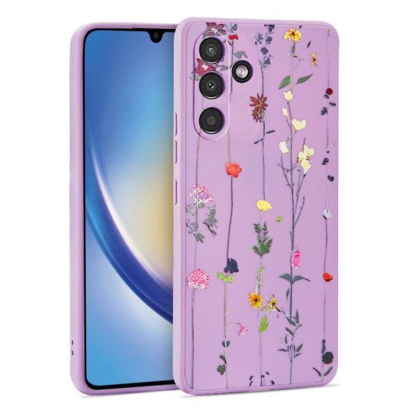Samsung Galaxy A34 5G SM-A346B, Szilikon tok, virágoskert minta, TP Mood, lila