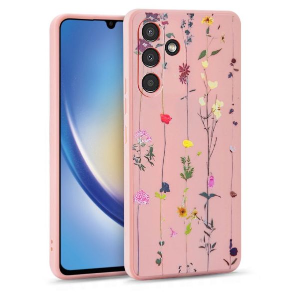 Samsung Galaxy A34 5G SM-A346B, Szilikon tok, virágoskert minta, TP Mood, rózsaszín