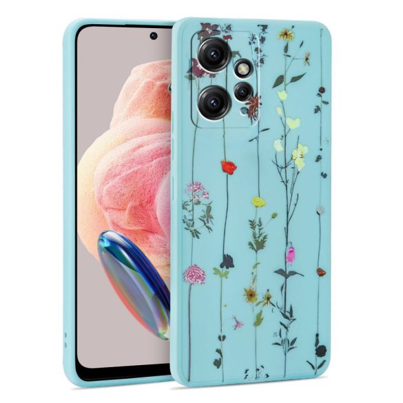 Xiaomi Redmi Note 12 4G, Szilikon tok, virágoskert minta, TP Mood, kék