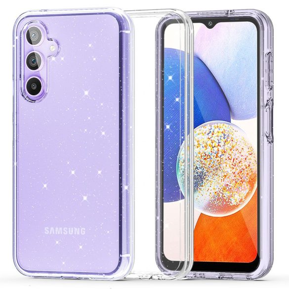 Samsung Galaxy A14 4G / A14 5G SM-A145F / A146B, Műanyag hátlap védőtok + szilikon keret, csillogó hátlap, FlexAir Hybrid Glitter, átlátszó