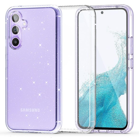 Samsung Galaxy A54 5G SM-A546B, Műanyag hátlap védőtok + szilikon keret, csillogó hátlap, FlexAir Hybrid Glitter, átlátszó