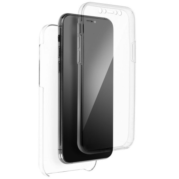 Samsung Galaxy A54 5G SM-A546B, Szilikon tok, előlapi, és műanyag hátlapi védelem, 360 Full Cover, átlátszó