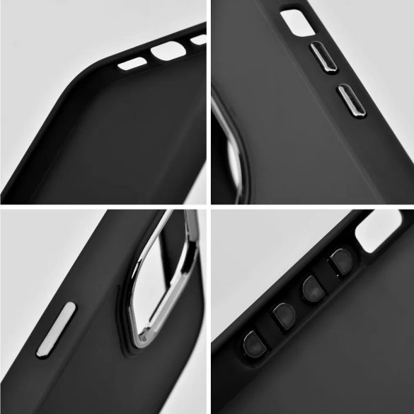 Apple iPhone 14, Szilikon tok, közepesen ütésálló, fémhatású kamera keret, Frame Case, fekete