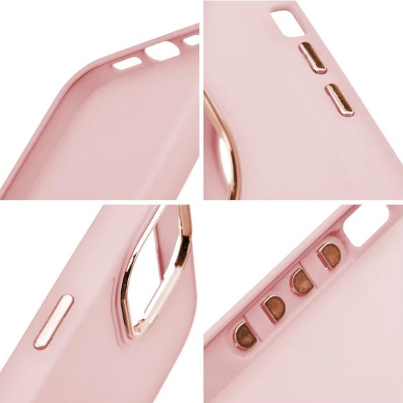 Apple iPhone 14, Szilikon tok, közepesen ütésálló, fémhatású kamera keret, Frame Case, rózsaszín