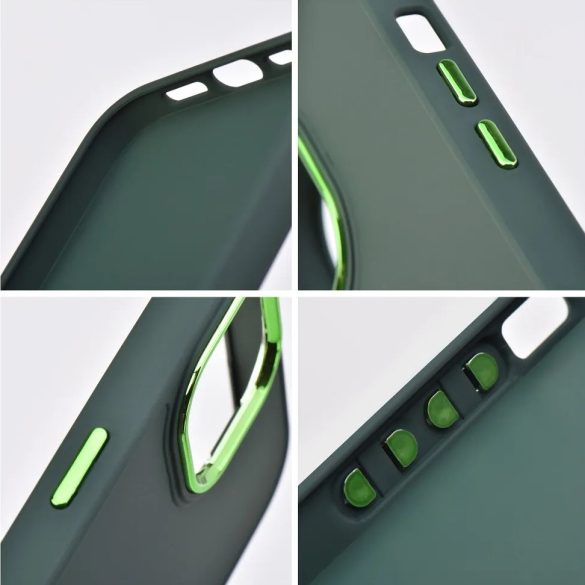 Apple iPhone 14, Szilikon tok, közepesen ütésálló, fémhatású kamera keret, Frame Case, zöld