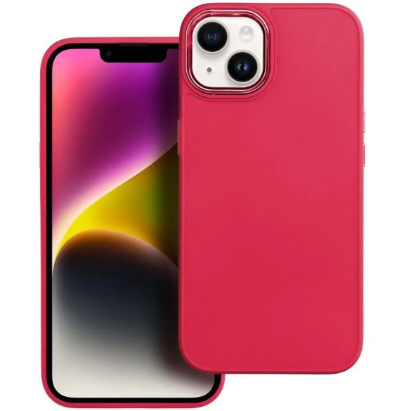 Apple iPhone 14 Plus, Szilikon tok, közepesen ütésálló, fémhatású kamera keret, Frame Case, magenta